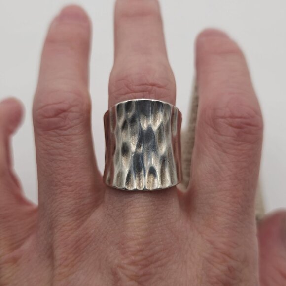Size 9.75 Sterling Silver Wide Unique Pattern Heavy Ring A1988 - Picture 3 of 8